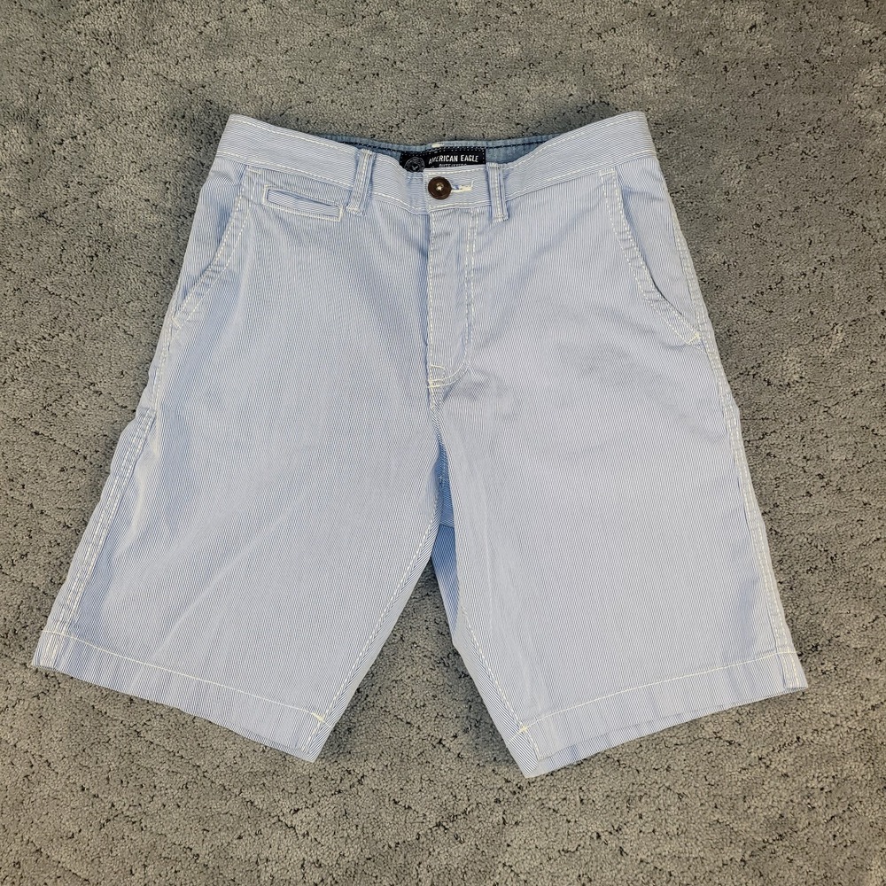 American Eagle Shorts Mens 28 Blue Chino Striped Classic Active Flex Preppy